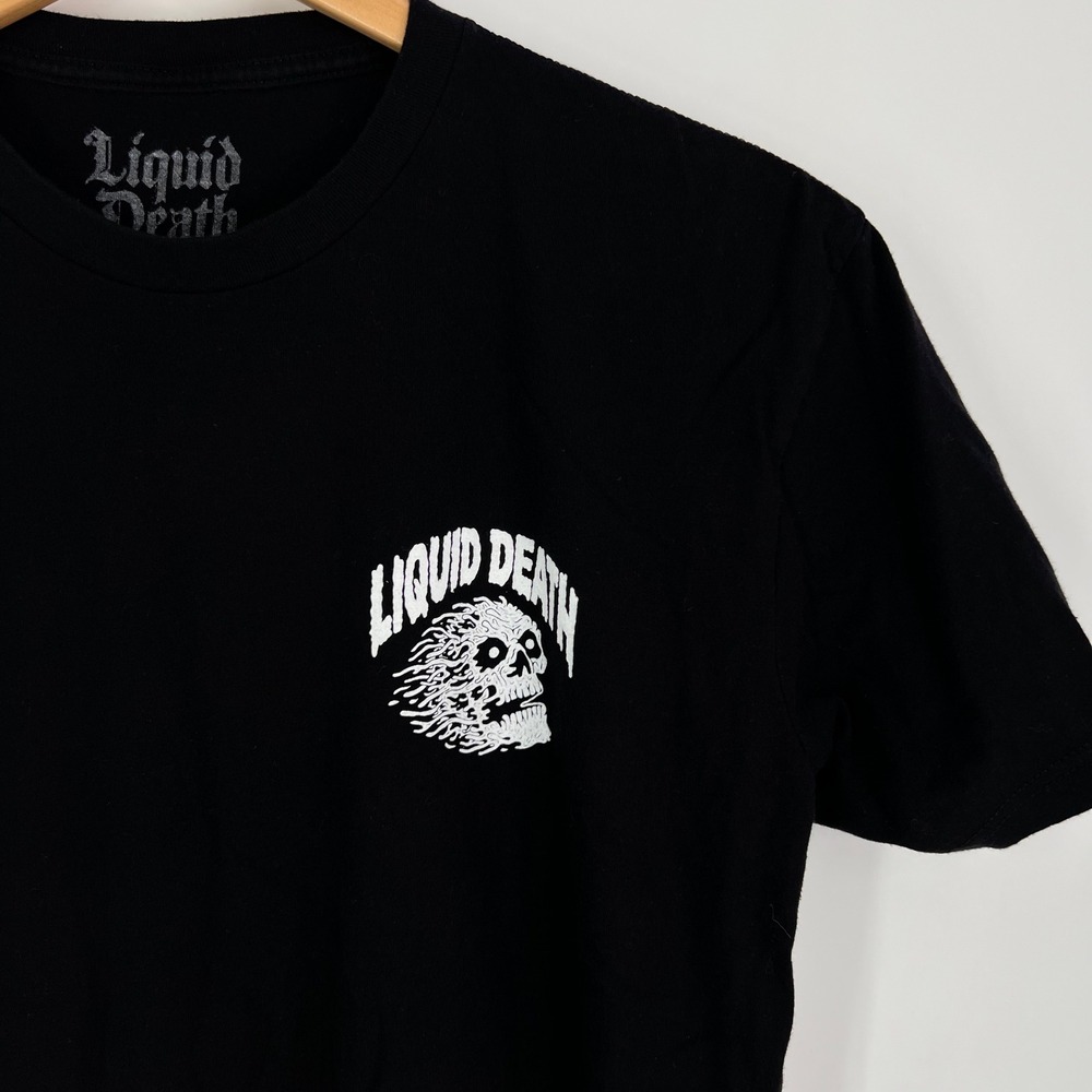Liquid Death Mountain Water Skull Graphic T-Shirt Mens Medium Black Short Sleeve - Picture 8 of 9